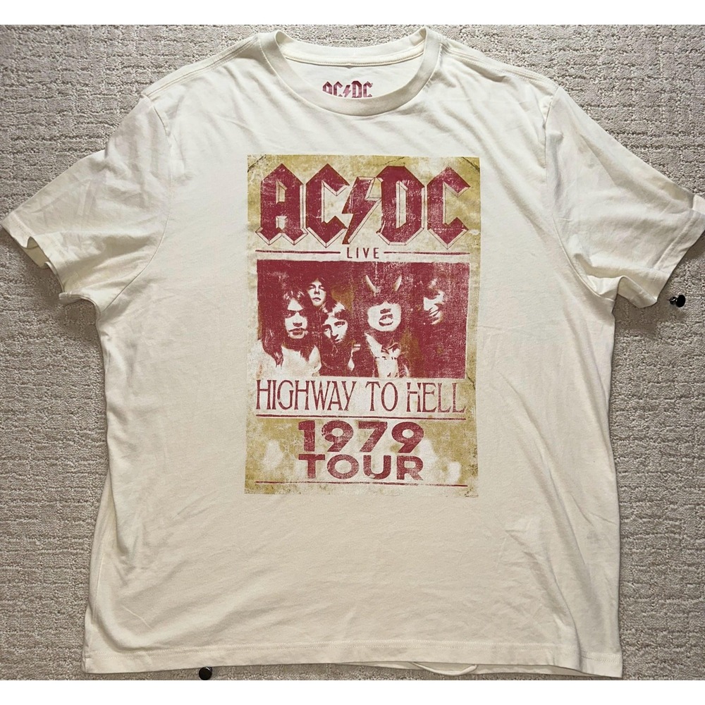 AC/DC Graphic T-Shirt Mens XL Cream Highway To Hell 1979 Tour Rock Band Tee